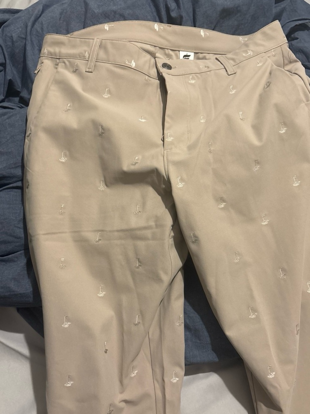 Fabletics Tan Embroidered Golf Motif Chinos